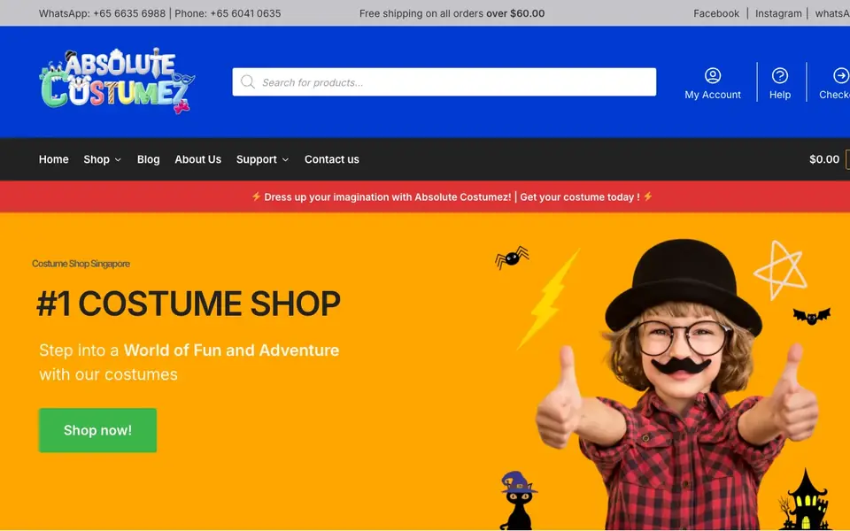 Absolute Costumez website homepage, 4 Oct 2026