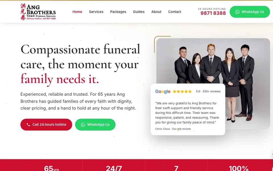 Ang Brothers Funeral Services website homepage, 4 Oct 2026