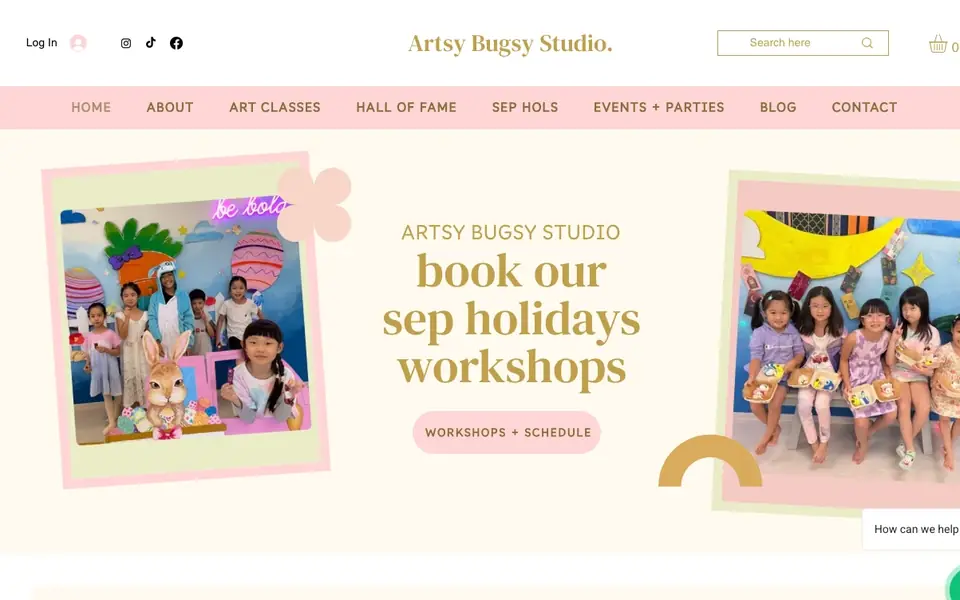 Artsy Bugsy Studio website homepage, 4 Oct 2026