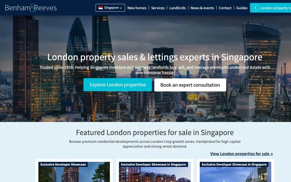 Benham and Reeves website homepage, 4 Oct 2026
