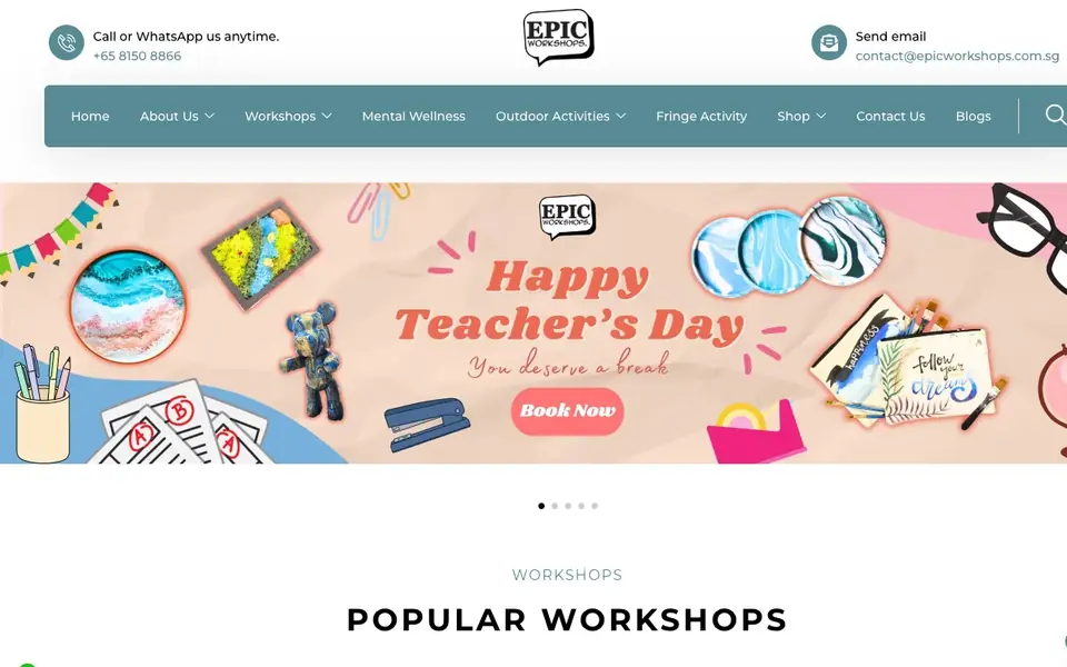 Epic Workshops website homepage, 4 Oct 2026