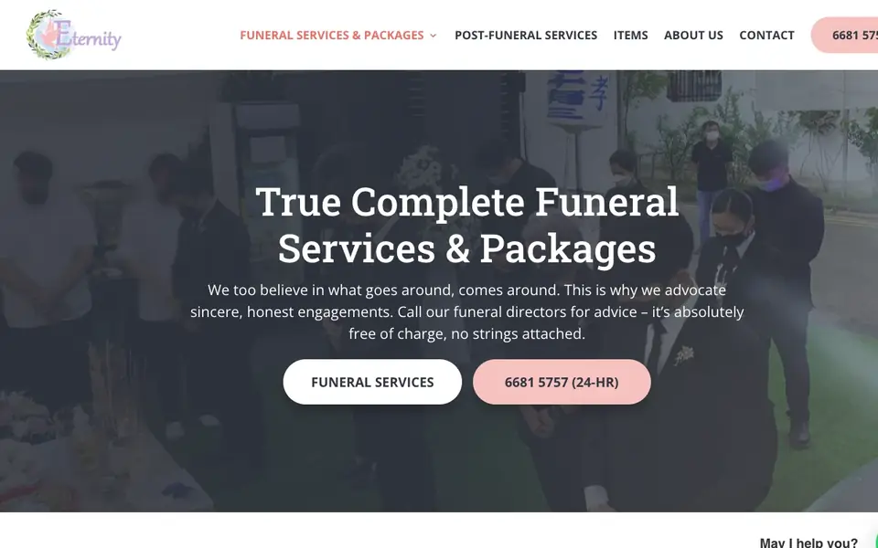 Eternity Funeral Service website homepage, 4 Oct 2026