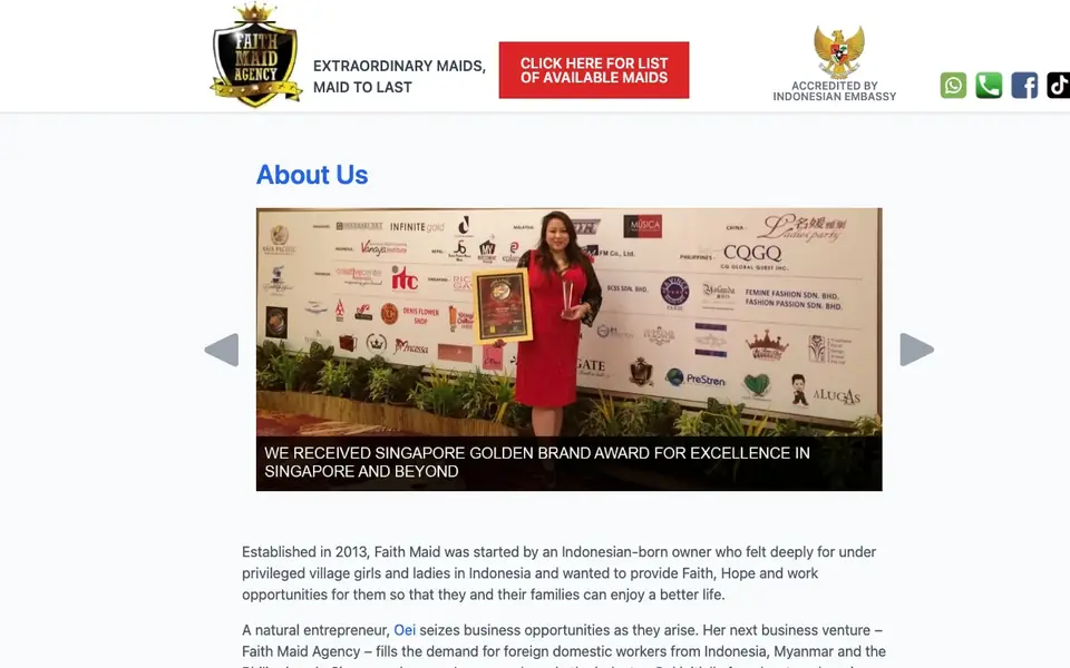 Faith Maid Agency website homepage, 4 Oct 2026