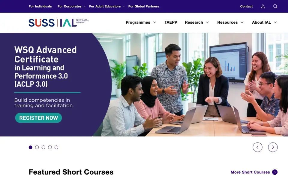 Institute for Adult Learning Singapore website homepage, 4 Oct 2026