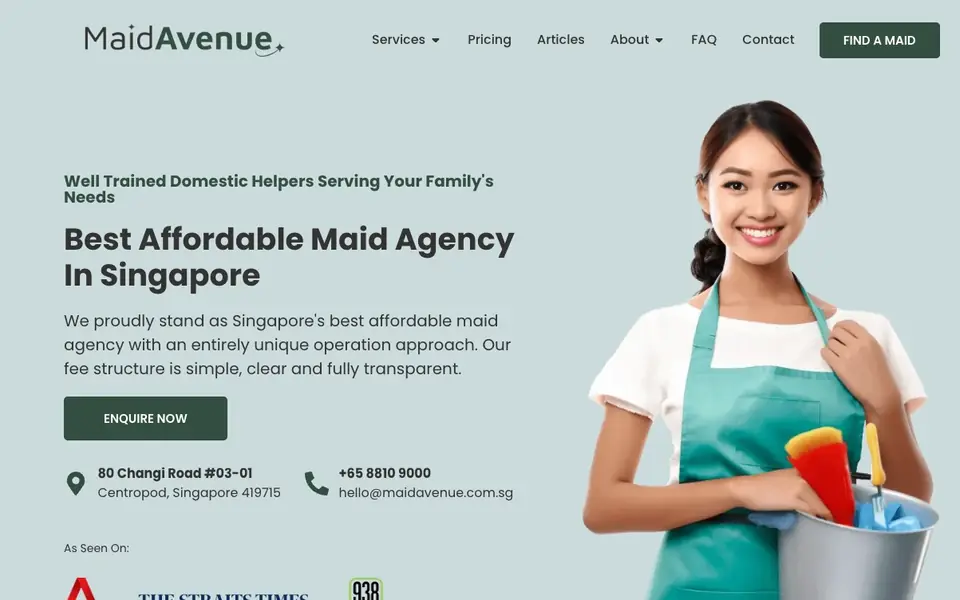 Maid Avenue website homepage, 4 Oct 2026