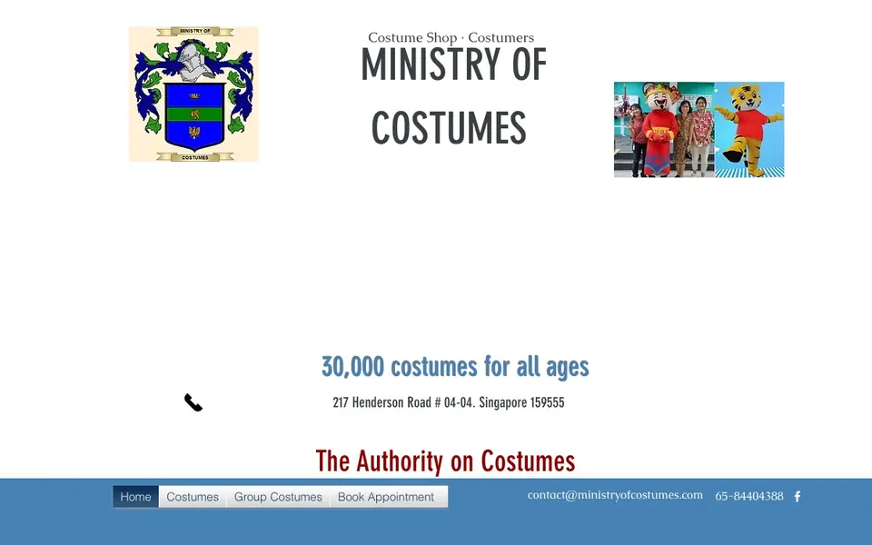 Ministry Of Costumes website homepage, 4 Oct 2026