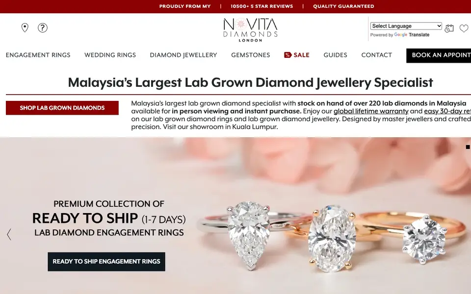 Novita Diamonds website homepage, 4 Oct 2026