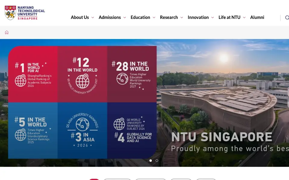 Nanyang Technological University website homepage, 4 Oct 2026