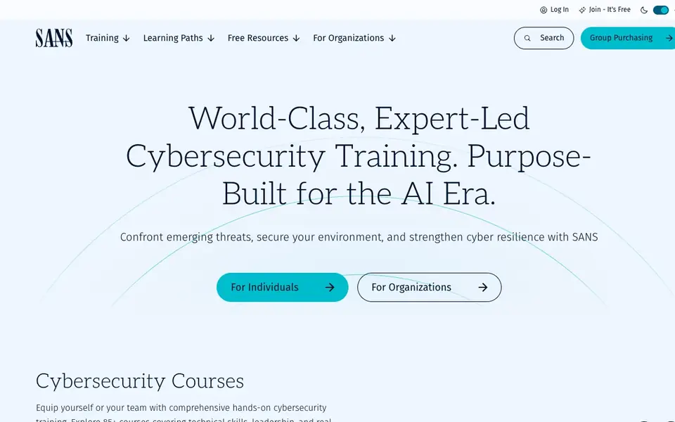SANS website homepage, 4 Oct 2026