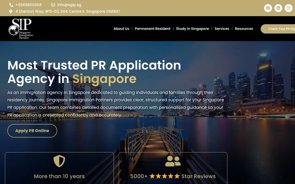 Singapore Immigration Partners website homepage, 4 Oct 2026