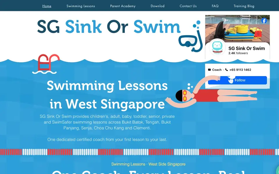 SG Sink Or Swim School website homepage, 4 Oct 2026