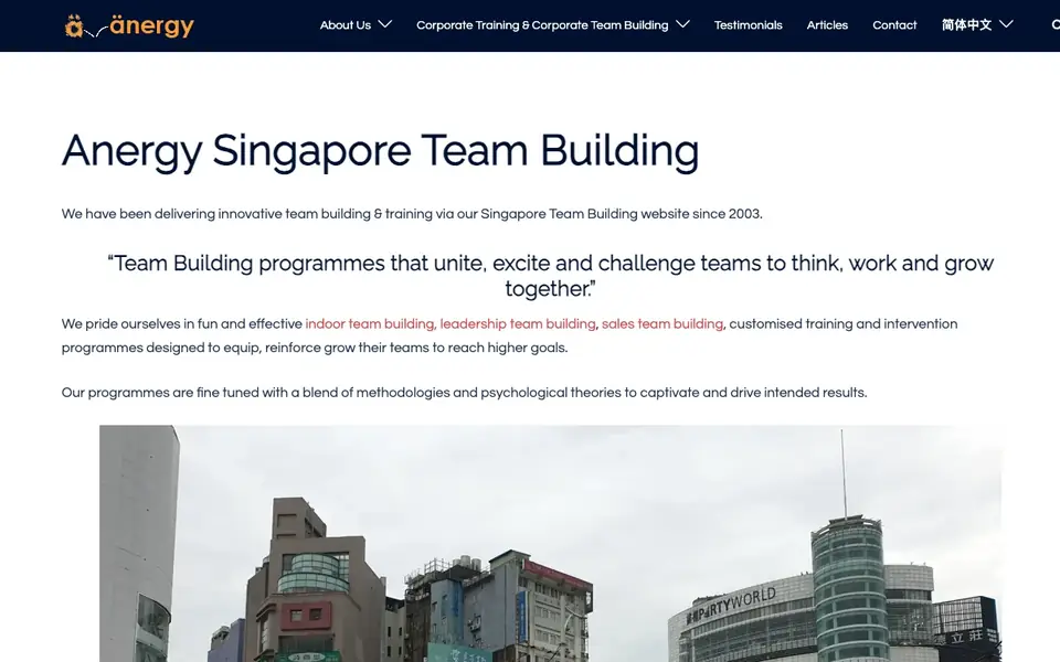 Anergy Singapore Team Building website homepage, 4 Oct 2026