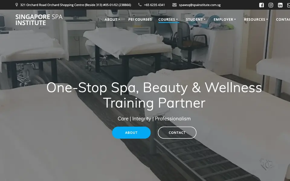 Singapore Spa Institute website homepage, 4 Oct 2026