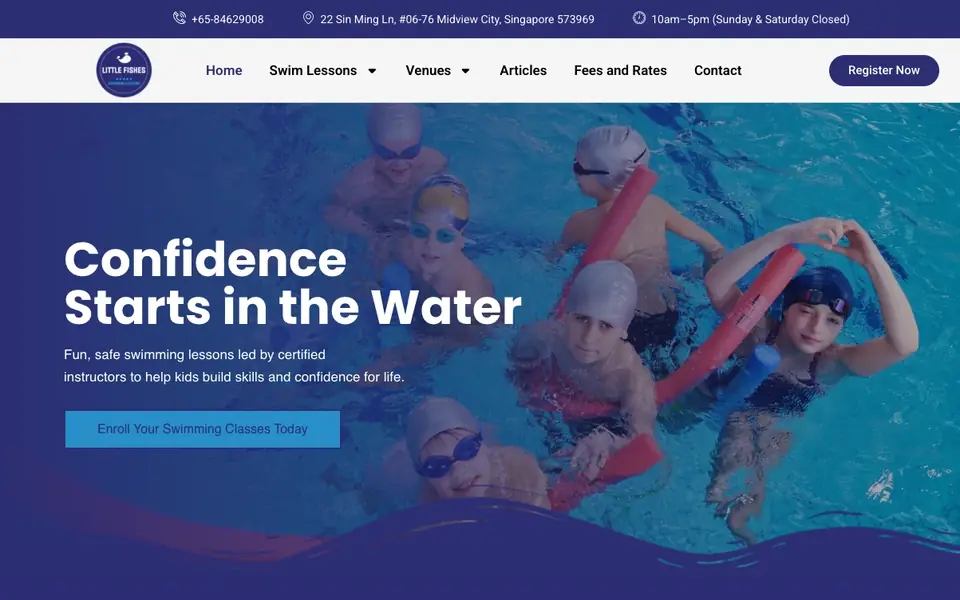 Little Fishes Swimming Lessons website homepage, 4 Oct 2026
