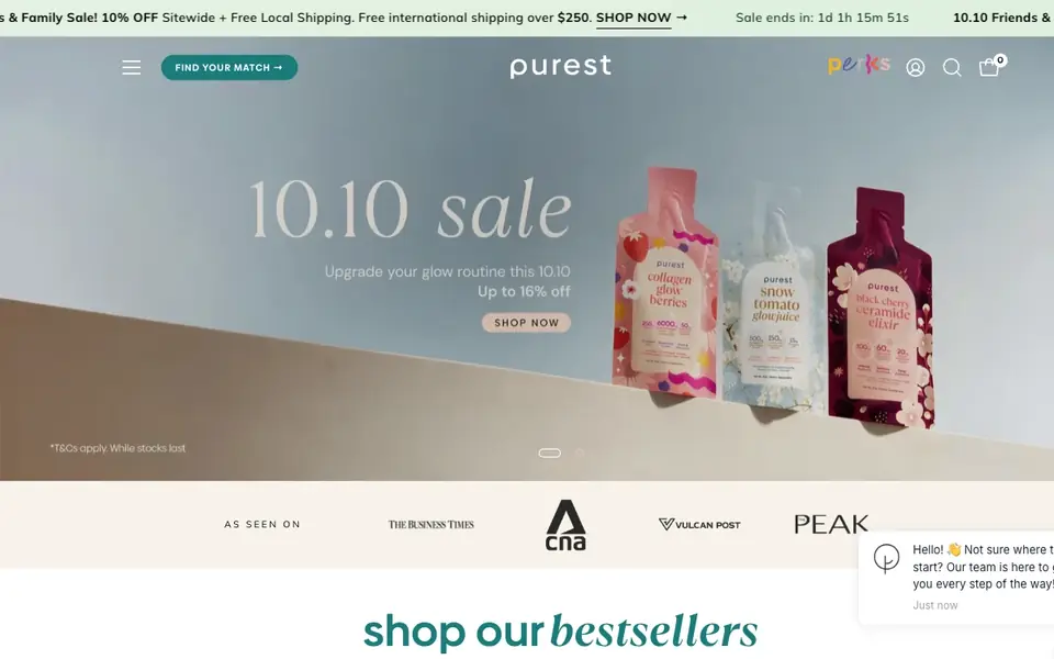 The Purest Co website homepage, 4 Oct 2026