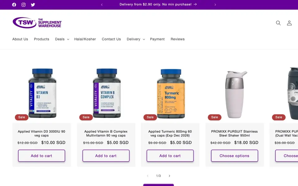 The Supplement Warehouse Pte Ltd website homepage, 4 Oct 2026