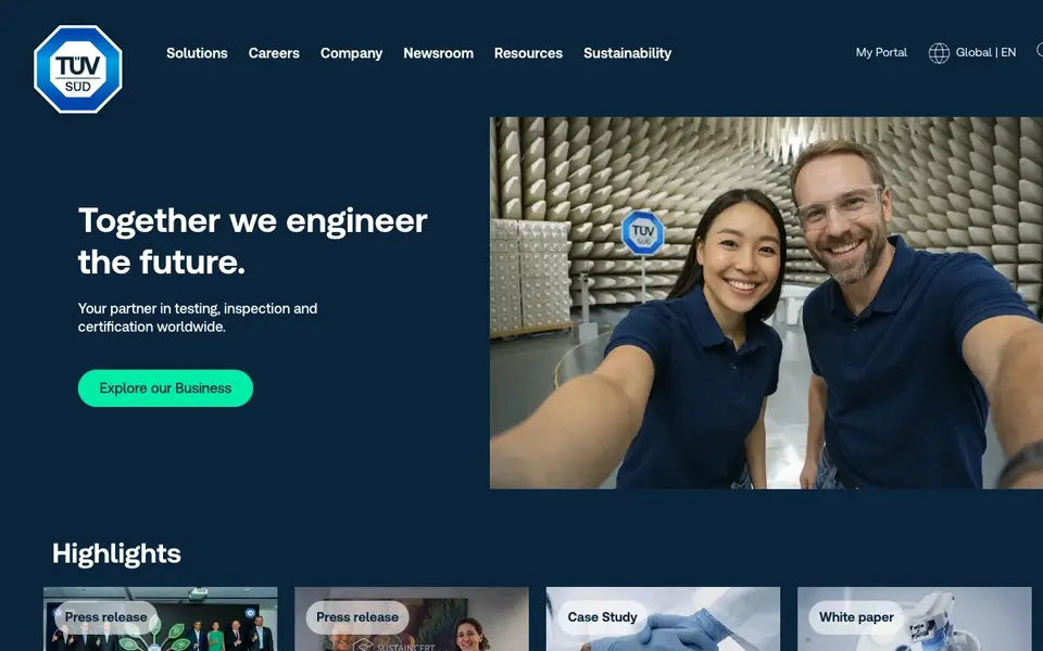 TÜV SÜD website homepage, 4 Oct 2026