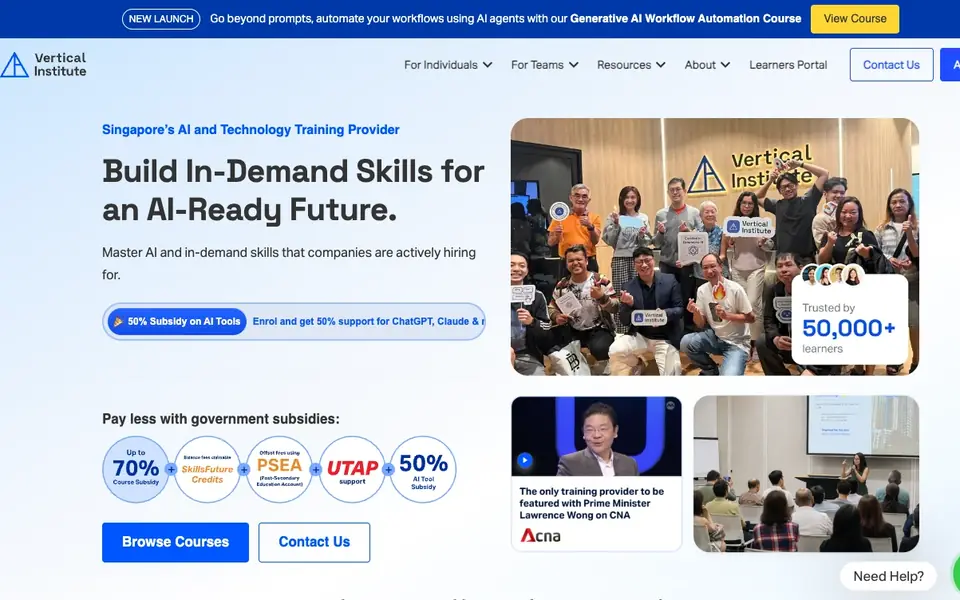 Vertical Institute website homepage, 4 Oct 2026
